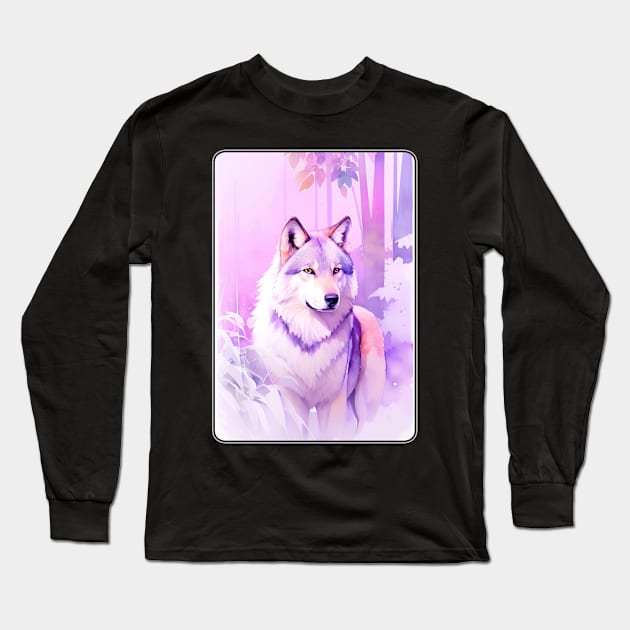 Wolf Watercolor Portrait 2 Long Sleeve T-Shirt by Hilltop Pixel